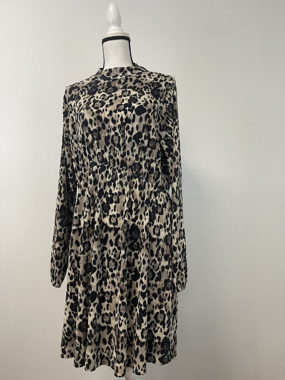 V By Very A Line Dress Womens 14 Swing Leopard Cheetah Stretch Dress UK:18 N191